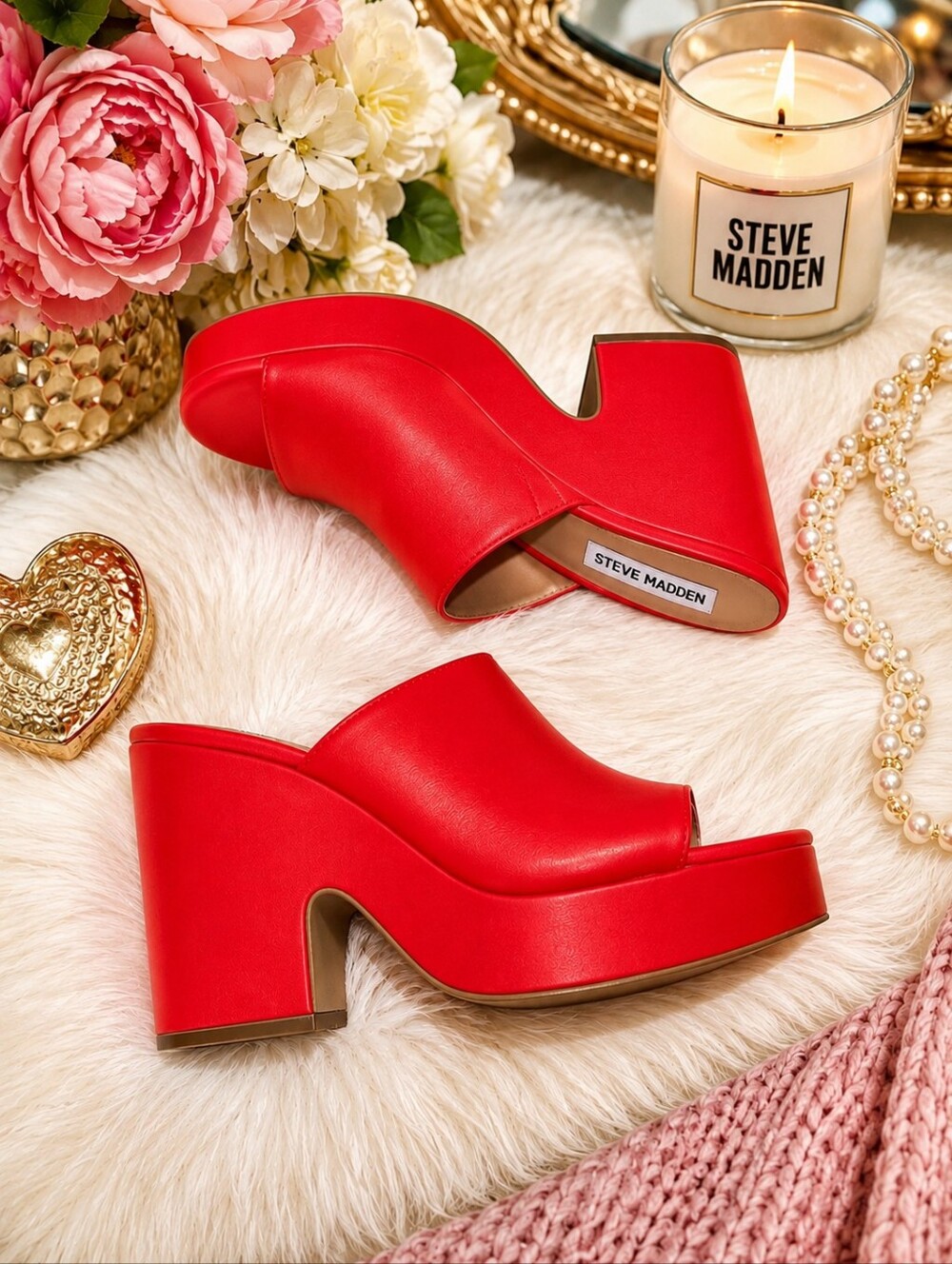 Steve Madden OBJECTTIVE Red Platform Wedge Mules | 8.5M EUC